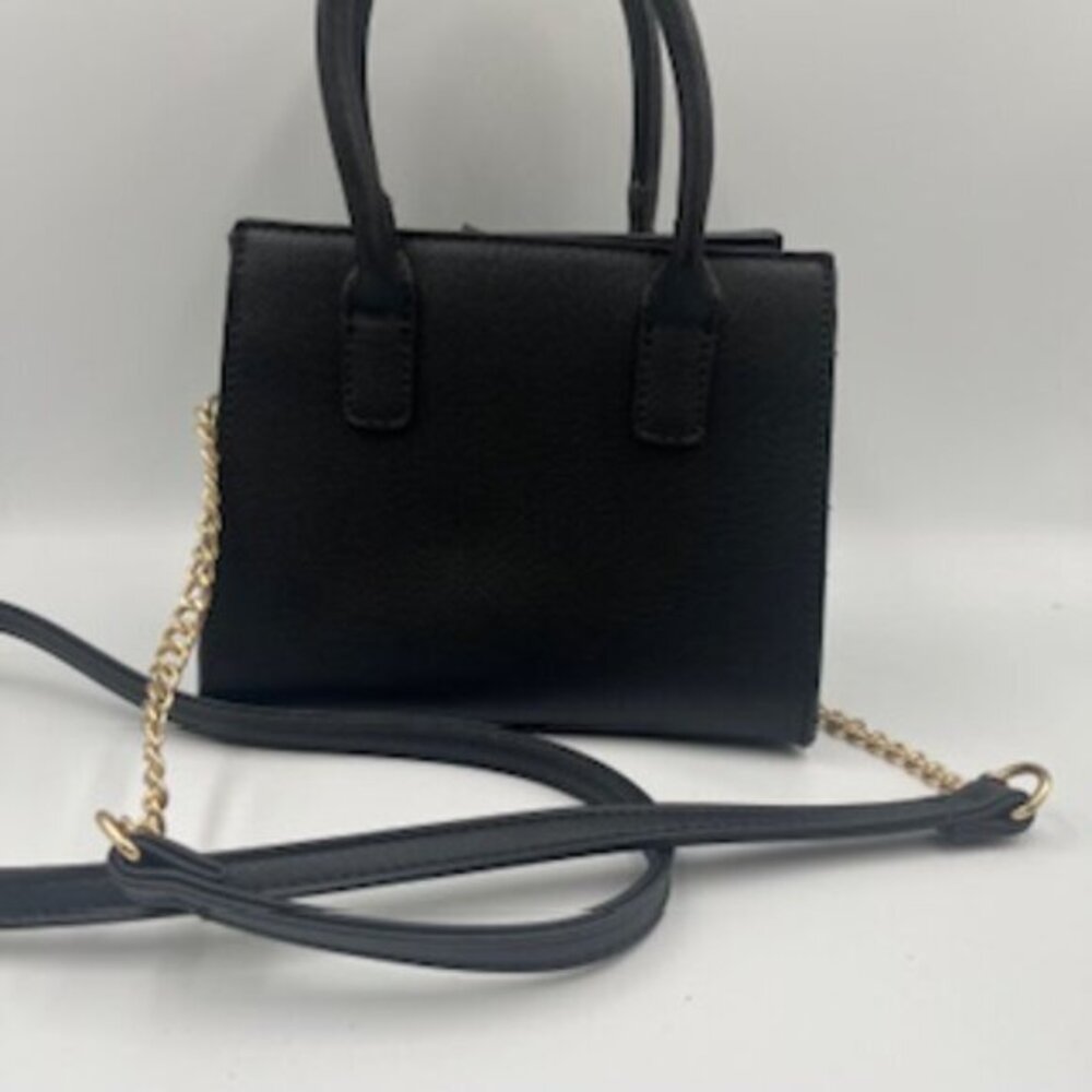 Embroidered Black Mini Crossbody Purse Flowers Handles Faux Leather Bag - Picture 5 of 10